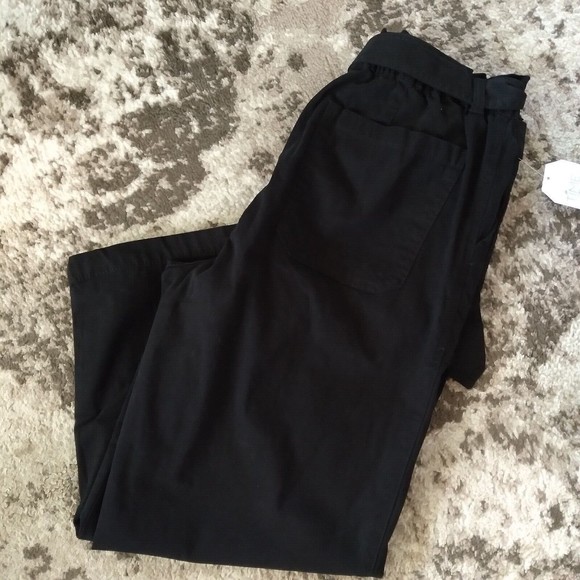 New Women's 14 Black Pant High Rise, Paperbag, Belt, Crop, Boyfriend Fit - Picture 5 of 6